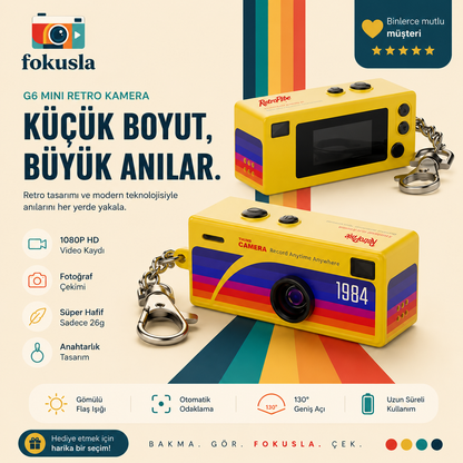 Fokusla G6 Mini Retro Kamera 1984 – Anahtarlık Tasarımlı Fotoğraf ve Video Kamerası