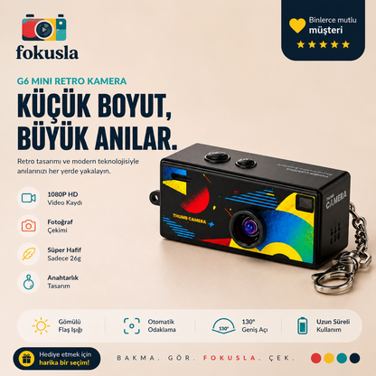 Fokusla G6 Mini Retro Kamera 1984 – Anahtarlık Tasarımlı Fotoğraf ve Video Kamerası